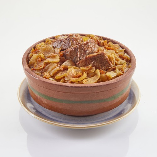 طاجن بصل باللحمة+أرز +سلطة